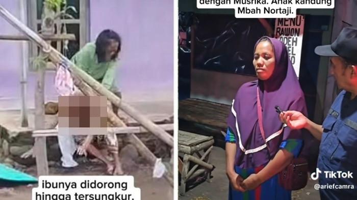 ANAK BUANG IBU : Tangkapan layar dari Tiktok @ariefcamra pada Sabtu (26/7/2025) : (kanan) Musrika, seorang anak yang tega mengusir ibu kandungnya sendiri di Probolinggo. Ia anak bungsu dari tiga bersaudara, kini keberadaanya dicari polisi
