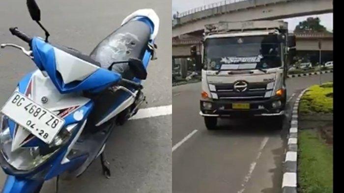 Motor dan Truk yang Terlibat Kecelakaan di Simpang Fly Over TAA Palembang, Truk Tabrak Motor, Minggu (26/5/2024)