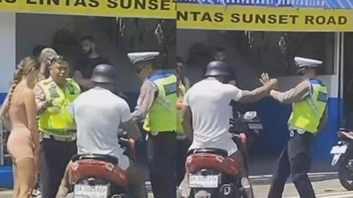 Beredar video seorang pengendara sepeda motor diduga warga negara asing (WNA) mendorong polisi lalu lintas ketika diperiksa di jalan raya di Bali