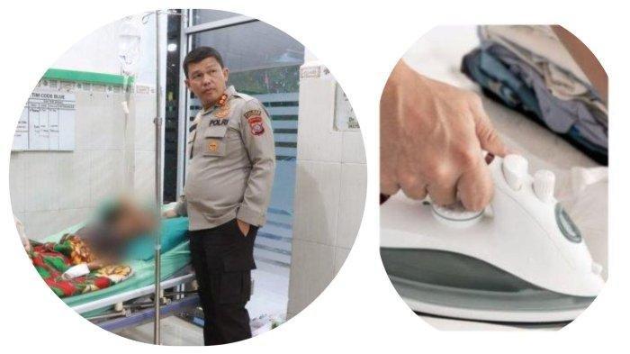 Kapolres Simalungun AKBP Ronald FC Sipayung membawa R, bocah yang disetrika tantenya, ke RS Tentara Pematangsiantar, Jumat (610/2023). Bocah 5 tahun di Sumut disetrika oleh tante di bagian perut dan punggung gegara habiskan rambutan