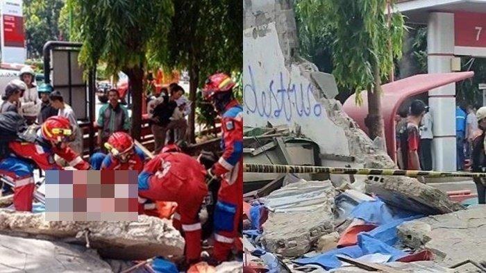 Bocah 8 tahun selamat dari tembok SPBU roboh di Tebet, Jakarta Selatan.