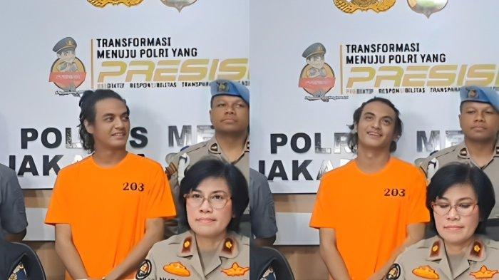GELAGAT VADEL BADJIDEH- Dengan mengenakan baju tahanan berwarna orange dan tangan diborgol, Vadel Badjideh santai sambil tersenyum cengengesan buat Nikita Mirzani murka saat dihadirkan ke publik usai ditetapkan sebagai tersangka kasus dugaan persetubuhan di Polres Metro Jakarta Selatan, Jumat (14/2/2025).
