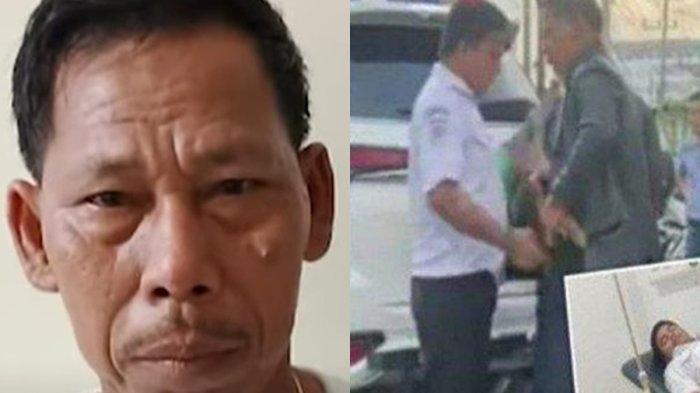 PELAKU TUSUK KONDEKTUR - Tampang Juriansyah (56) pengemudi Pajero yang tusuk kondektur bus Damri dan sopir bus saat serahkan diri ke Polsek Kedaton, pada Senin (10/2/2025) (kiri) . (kanan) Detik-detik Juriansyah tusuk korban.