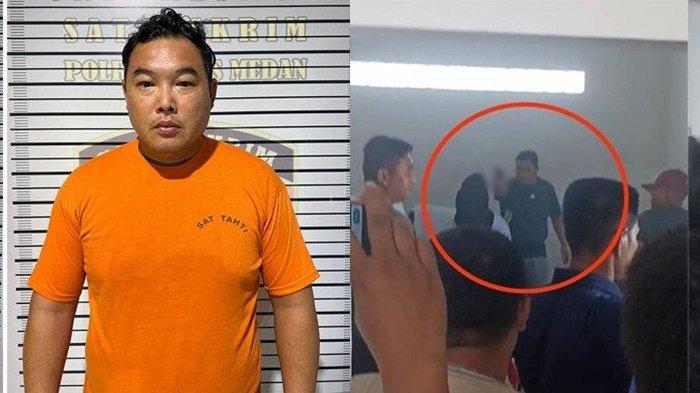 Ekspresi Ruslan Sherl, pria koboi yang umbar tembakan di hadapan pekerja di Desa Sampali, Sumut melesu saat mengenakan baju tahanan, identitas terkuak