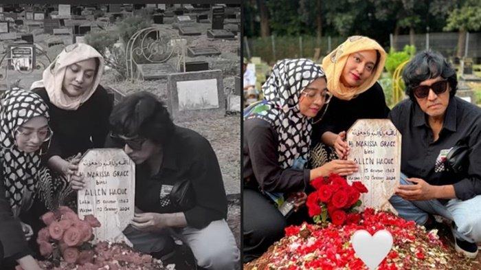 Ikang Fawzi mengajak kedua putrinya, Isabella dan Chiki berziarah ke makam Marissa Haque di TPU tanah kusir, Sabtu, (5/10/2024). Ikang terlihat menciumi batu nisan almarhumah istrinya