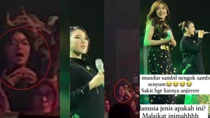 Inilah sosok fans Tiara Andini yang meneriaki Penyanyi Brisia Jodie untuk mundur saat berduet di panggung. seorang wanita berkaca mata bulat