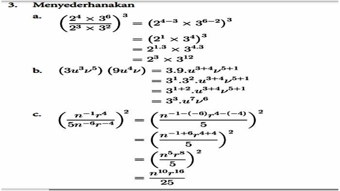 Jawaban Latihan 1.1 Bab 1 Eksponen dan Logaritma nomor 3a, 3b dan 3c.