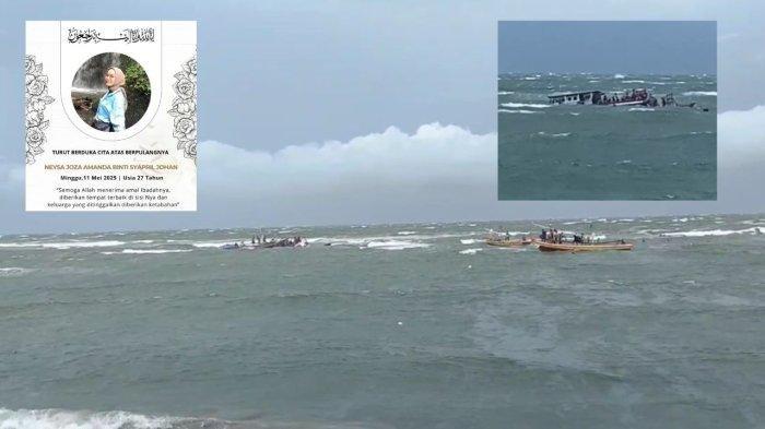 KAPAL WISATAWAN KARAM -  Kapal wisata yang membawa 104 penumpang karam akibat dihantam badai saat berlayar dari Pulau Tikus ke Pantai Malabero, Bengkulu, Minggu (12/5/2025).  Begini kesaksian salah satu penumpang yang selamat.