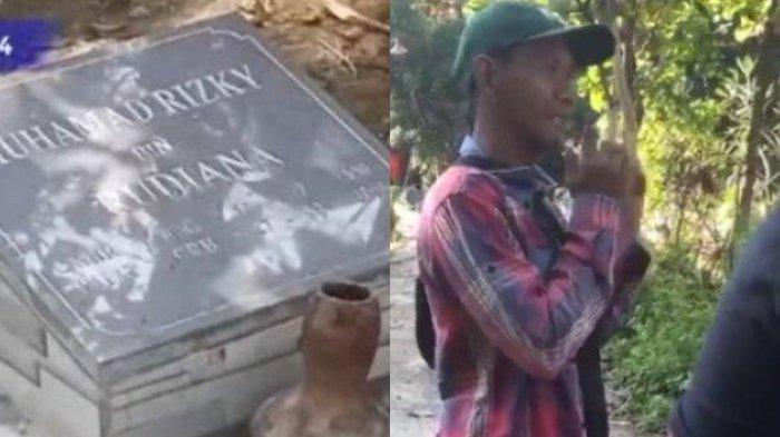 (kiri) makam Eky. (kanan) Rana, orang suruhan Iptu Rudiana. Kapolsek Kapetakan Iptu Rudiana ternyata menyuruh orang suruhannya untuk menjaga ketat makam almarhum putranya, Eky. melarang orang datang untuk foto