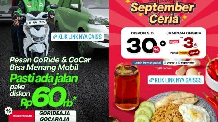 Kode promo Gojek terbaru spesial pertengahan bulan 12 September 2023 dapatkan diskon besar-besaran hingga cashback GoFood dan GoFood.