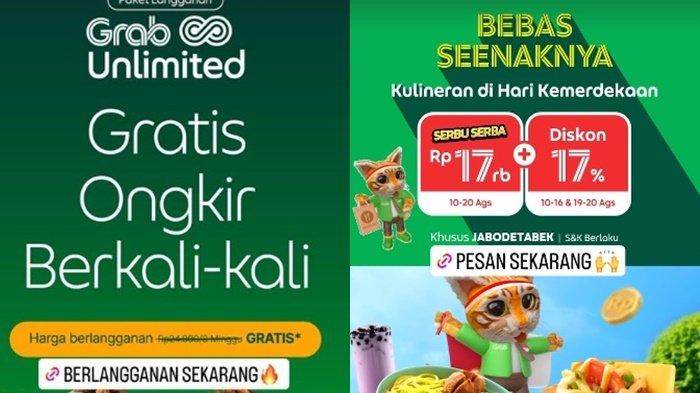 Kode promo Grab Indonesia yang menawarkan diskon hari ini, Minggu, (13/8/2023). promo jelang kemerdekaan, ada diskon potongan harga grabfood 17 persen