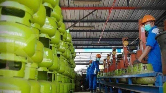 LPG 3 KG - Petugas Saat Menyusun Tabung Gas LPG 3 Kg
