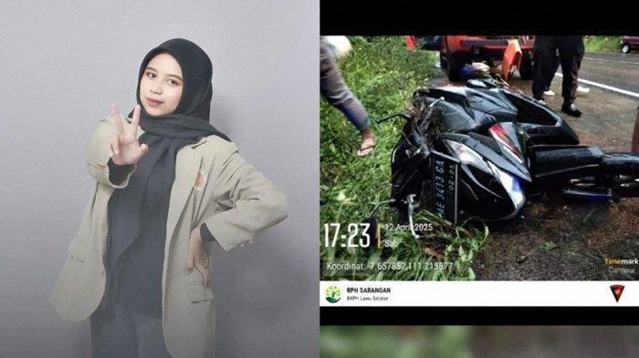 MAHASISWI UGM TEWAS - (Kiri) Foto Sheila Amelia semasa hidup dan (Kanan) Suasana lokasi kecelakaan yang menewaskan korban di di tikungan Tamansari, Kelurahan Sarangan, Kecamatan Plaosan, Kabupaten Magetan, Jawa Timur.