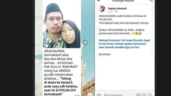 Mahasiswi Universitas Pembangunan Nasional (UPN) Veteran Yogyakarta, Annisa Dewi Kartika Sari (18) akhirnya ditemukan usai dilaporkan menghilang.