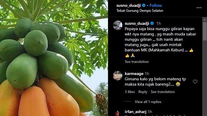 Melalui unggahan buah pepaya, Susno Duajdi membahas soal usia matang yang diduga menyinggung syarat umur jadi Cawapres.