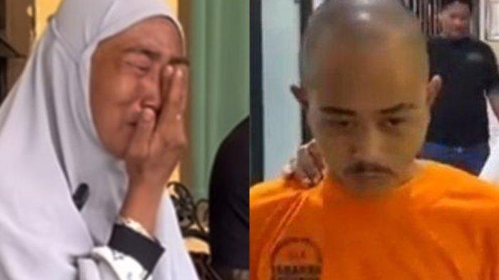 IBU DIANIAYA ANAK DI BEKASI - (kiri) Meylani (46) tak kuasa menahan tangisnya setelah mengalami penganiayaan oleh anak semata wayangnya, Moch Ichsan (23) (kanan) di Bekasi, Jawa Barat.