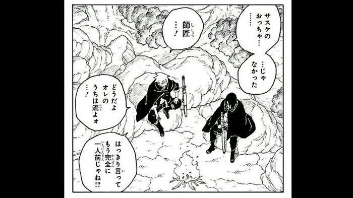 Momen Boruto dan Sasuke mengobrol di depan api unggun
