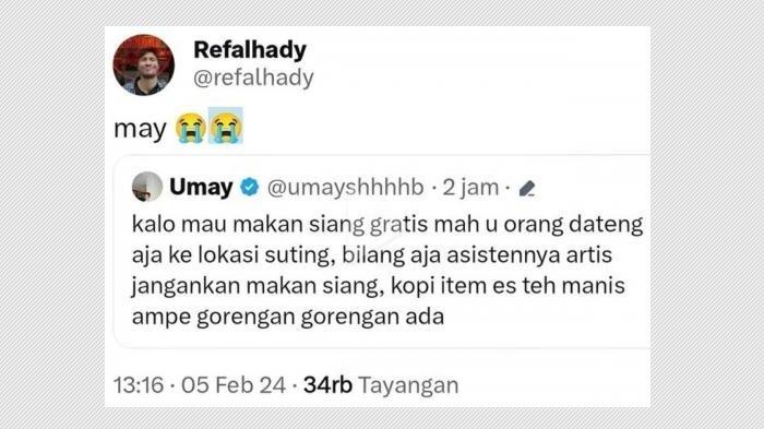 Nama Umay Shahab ramai dibanjiri hujatan imbas cuitannya menyindir soal program makan siang gratis yang diusung paslon Pilpres 2024 no urut 2, Prabowo-Gibran.