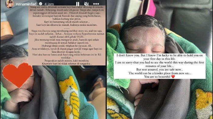 Nana Mirdad memperlihatkan potret bayi ditemukan oleh ARTnya dengan kondisi memprihatinkan