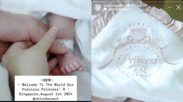 Penyanyi Syahrini akhrinya memamerkan potret perdana anak pertamanya yang baru saja dilahirkan, wajah Princess R masih dirahasiakan