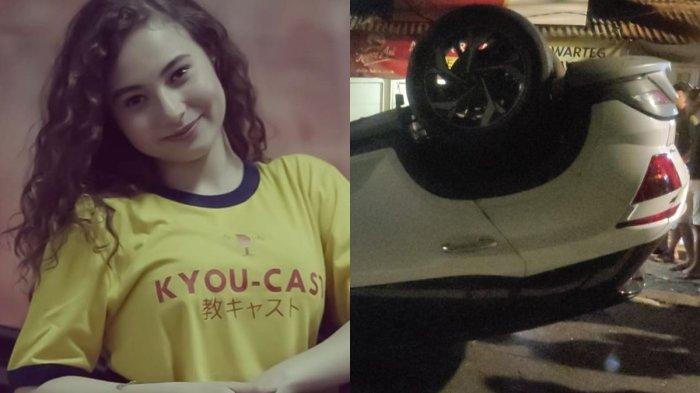 LARASATI NUGROHO KECELAKAAN - Potret Larasati Nugroho artis FTV (kiri), penampakan mobil Larasati Nugroho terbalik saat kecelakaan di Pesanggrahan, Jakarta Selatan, Kamis (30/1/2025) dini hari (kanan). Polisi ungkap penyebab kecelakaan karena sang artis mengantuk.