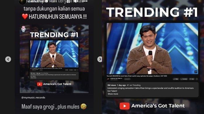 Reaksi Cakra Khan berhasil trending nomor 1 di Youtube usia lolos di ajang America's Got Talent 2023, Kamis, (20/7/2023).