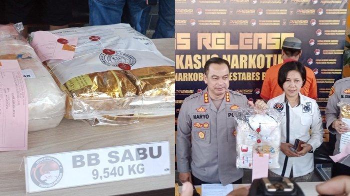 Polrestabes Palembang dan Polsek IT 1 mengamankan barang bukti sabu 9,5 kg yang diakui tersangka diperoleh dari salah seorang tahanan di Nusakambangan.