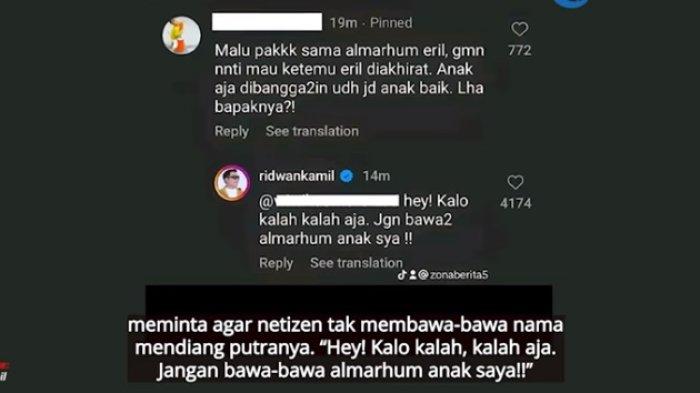 Ridwan Kamil marah dan tak terima nama mendiang putranya, Emmeril Kahn Mumtaz alias Eril dibawa-bawa oleh pemilik akun warganet ke urusan politik.