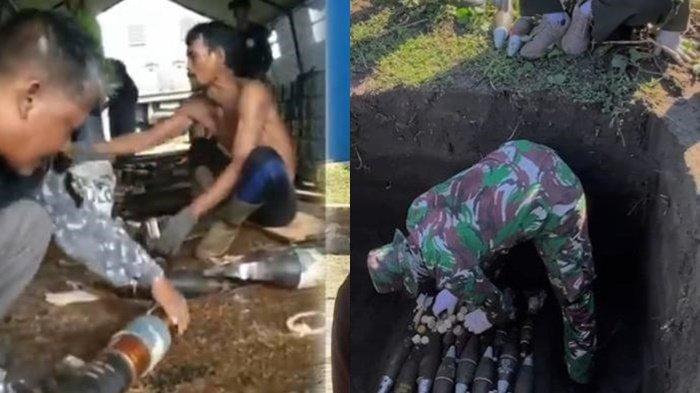 WARGA SIPIL TEWAS- (KANAN) Foto diduga sumur tempat pemusnahan amunisi di Desa Sagara, Kecamatan Cibalong, Garut, Senin (12/5/2025). (KIRI) Rustiawan dan rekannya, sebelum tragedi ledakan maut di Desa Sagara, Kecamatan Cibalong, Kabupaten Garut, Jawa Barat, Senin (12/5/2025) Salah satu korban tewas, Iyus Bin Inon ternyata mempunyai tugas khusus dari anggota TNI sebagai pembuka amunisi sebelum diledakkan di Garut