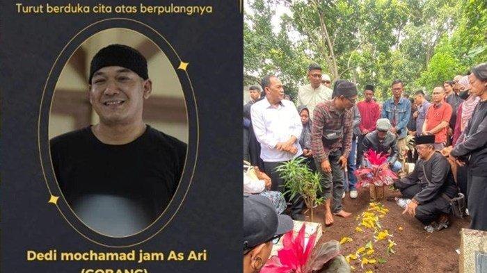 FIRASAT SEBELUM MENINGGAL- (kiri) ucapan belasungkawa Muhammad Jamasari. (kanan) Pemakaman Ari Jamasari alias Kang Gobang, pemeran Preman Pensiun, di TPU Cibabat, Kota Cimahi, Jumat (7/2/2025). Sebelum meninggal, Muhamad Jamasari pemeran Kang Gobang tak seperti biasa mendadak mengajak ibu dan anaknya dari Sukabumi untuk menemaninya di Bandung