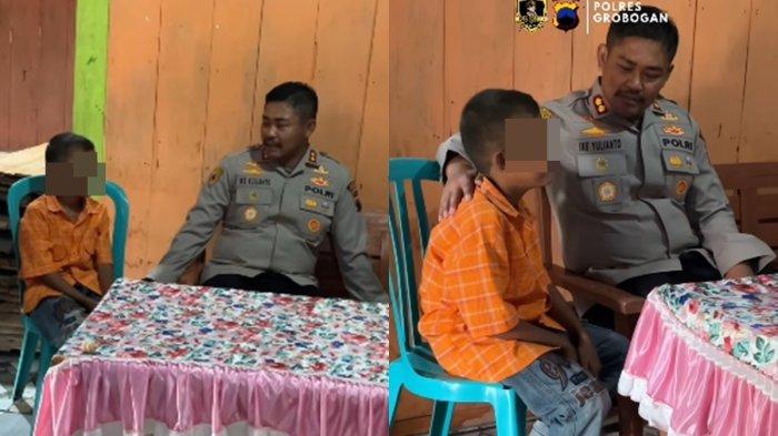 BOCAH VIRAL - Slamet Riyadi, bocah 7 tahun yang viral hidup bersama ibunya penyandang ODGJ mendapat bantuan dari Kapolres Grobogan, AKBP Ike Yulianto Wicaksono.