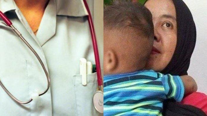 (kiri) ilustrasi nakes dan Siti Mauliah ibu bayi tertukar di Bogor (kanan) - Sosok 5 nakes di RS Sentosa dinonaktifkan buntut bayi tertukar di Bogor,