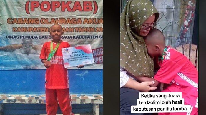 Sosok Egi, pelajar di Yogyakarta yang menangis usai batal menjadi juara kedua dalam lomba renang Pekan Olahraga Pelajar Kabupaten (Popkab) Sleman, DIY