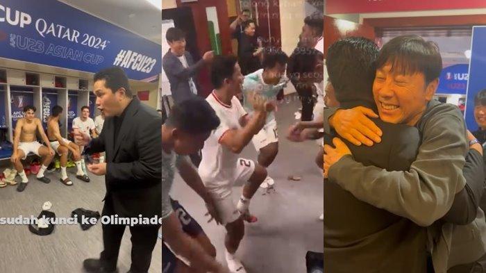 Suasana ruang ganti Timnas Indonesia U-23 pecah dibanjiri rasa suka cita setelah Indonesia berhasil mengukir sejarah lolos ke semifinal Piala Aisa U23