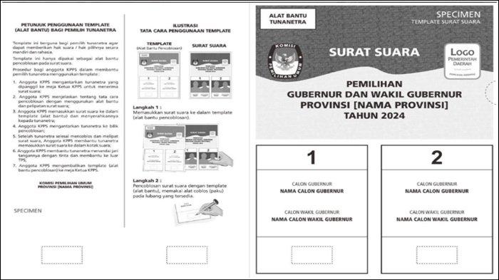 Warna greyscale, surat suara diperuntukkan bagi tunanetra, dilengkapi huruf braille yang bisa diraba jari.