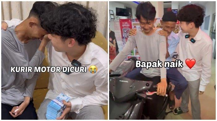 DAPAT MOTOR -- Tangkap layar video di akun instagram willie27 yang diunggah, Selasa (18/3/2025). Memperlihatkan influencer Willie Salim memberikan hadiah berupa motor kepada Yoga, kurir di Palembang yang kehilangan motor dan 138 paket akibat dicuri.