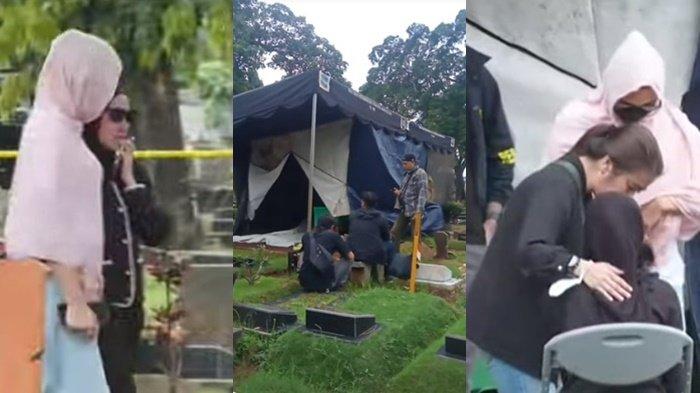 Tangis Tamara Tyasmara pecah saat melangkah mendekati makam putranya, Dante menjelang proses pembongkaran