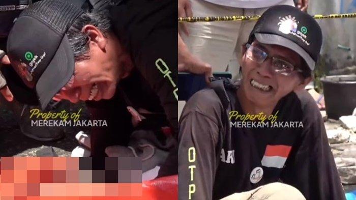 Tangis histeris Amry, satu keluarga tewas tertimpa tembok SPBU roboh di Tebet, Jakarta Selatan, Minggu (21/1/2024) sekira pukul 12.00 WIB.