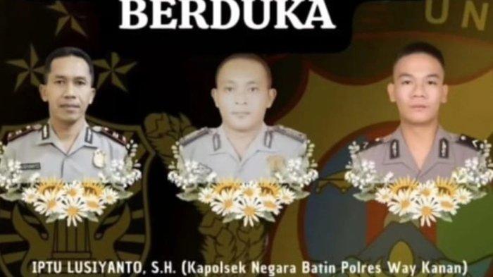 KAPOLRI BERI KENAIKAN PANGKAT 3 POLISI - Tiga anggota polisi Way Kanan, Lampung, yang meninggal saat menggerebek judi sabung ayam, Senin (17/5/2025). Kapolri Jenderal Polisi Listyo Sigit Prabowo memberikan kenaikan pangkat Anumerta untuk ketiga polisi yang tewas tertembak saat penggerabekan sabung ayam di Way Kanan.
