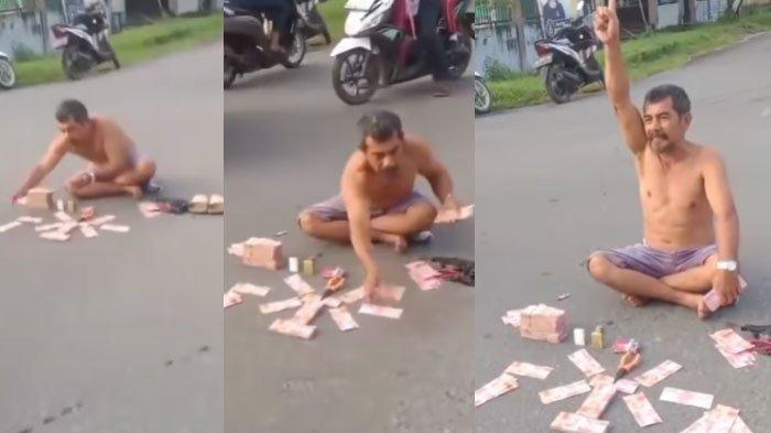 Viral Pria di Tapanuli Tengah Tumpuk Uang Ratusan Juta di Tengah Jalan, Tantang Warga Adu Kekayaan