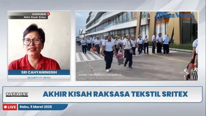 CURHAT KORBAN PHK PT SRITEX - Mantan karyawan PT Sri Rejeki Isman Tbk (Sritex) di Sukoharjo, Jawa Tengah, Sri Cahayaningsih, dalam program talkshow Overview Tribunnews, Rabu (5/3/2025). Setelah 25 tahun bekerja dan terkena PHK, Sri memilih berjualan takjil untuk mendapatkan penghasilan.