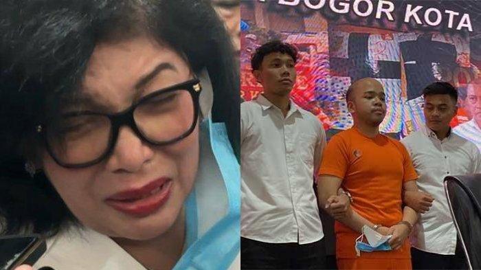Pengacara Farida Felix (kiri) saat Polresta Bogor Kota merilis kasus dugaan pembunuhan satpam yang menjerat anaknya, Abraham Michael (kanan), Senin (20/1/2025).