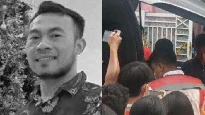 KORBAN PERAMPOKAN - (foto kiri) Wadison Pasaribu, pekerja bank keliling korban perampokan ditemukan di karung. Istrinya tewas dalam insiden ini. (foto kanan) Momen petugas membawa korban perampokan di Puri Anggrek, Kecamatan Walantaka, Kota Serang, Banten.