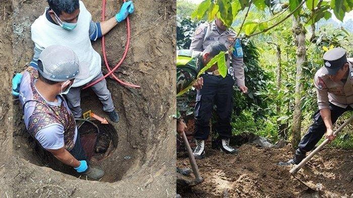 MAYAT WANITA DICOR - Kolase (kiri) Lokasi tempat penemuan mayat wanita yang dikubur di kebun kopi, Kampung Uning Teritit, Bener Meriah, Kamis (30/1/2025). (kanan) Polres Bener Meriah, Babinsa dan warga setempat menggali tanah yang dicurigai untuk mengubur mayat wanita di kebun kopi, Kampung Uning Teritit, Kecamatan Bukit, Kabupaten Bener Meriah, Aceh, pada Kamis (30/1/2025). Penemuan berawal warga dengar teriakan minta tolong.