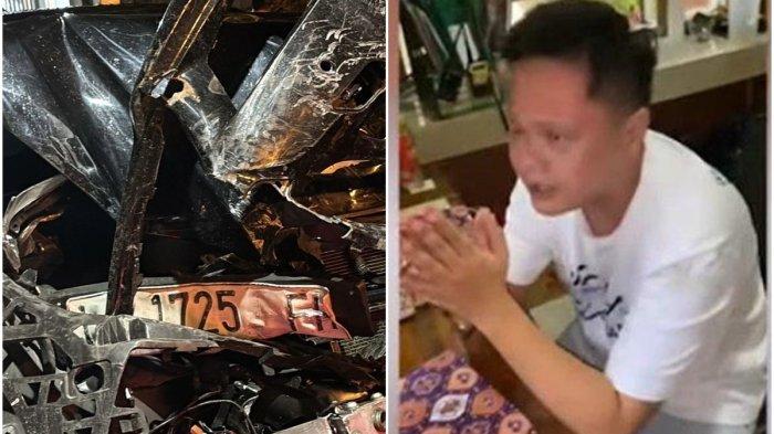 (kiri) Kondisi Mercedes-Benz usai kecelakaan beruntun di Surabaya, Senin (23/12/2024) dan (kanan) Septian pengemudi Mercy yang tabrak 8 kendaraan hingga tewaskan petugas kebersihan