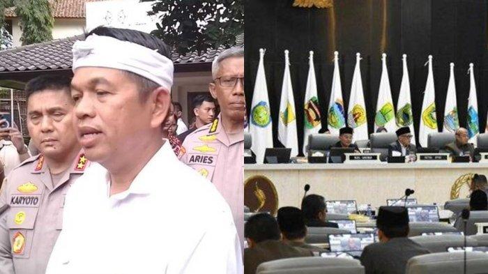 FRAKSI PDIP WALK OUT - (kiri) Gubernur Jabar, Dedi Mulyadi saat diwawancarai oleh awak media di Gedung Pakuan, Kota Bandung, Jumat (16/5/2025). (kanan) Suasana rapat paripurna membahas Rancangan Peraturan Daerah Prakarsa tentang kegiatan usaha pertambangan, administrasi kependudukan (adminduk) dan pengelolaan barang milik daerah hingga BUMD di Gedung DPRD Jawa Barat, Kota Bandung, Jumat (16/5/2025).