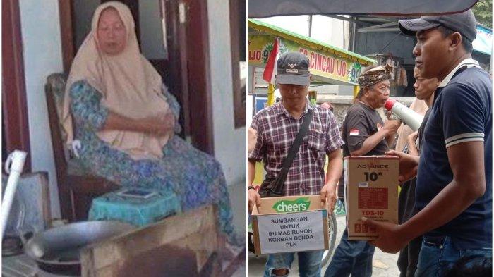 TAGIHAN LISTRIK PENJUAL GORENGAN - (kiri) Masruroh saat ditemui awak media di kediamannya di Dusun Blimbing, Desa Kwaron, Kecamatan Diwek, Jombang, Jawa Timur pada Kamis (24/4/2025) dan (kanan) Komunitas PKL melakukan penggalangan dana, Jumat (25/4/2025). Aksi tersebut menanggapi masalah tagihan listrik sebesar Rp. 12,7 juta yang diterima Masruroh, penjual gorengan asal Dusun Blimbing, Desa Kwaron, Kecamatan Diwek, Kabupaten Jombang, Jawa Timur