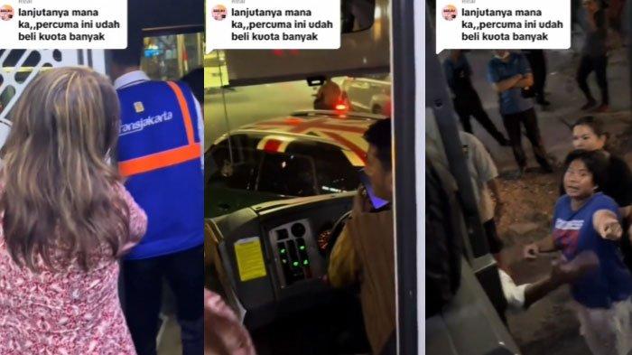 momen ibu ibu hadang Trans Jakarta usai mobilnya disenggol