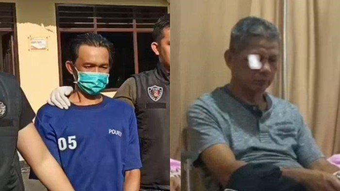 (kiri) Pelaku EJ (45) kasus penganiayaan guru saat digiring saat konfrensi pers, Minggu (6/8/2023) dan (kanan) Zaharman guru SMA N Bengkulu. Wali Murid Aniaya Guru SMA di Rejang Lebong Pakai Ketapel Hingga Buta, Kini Terancam 16 Tahun Penjara