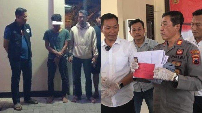 (kanan) Polres Demak saat mengelar konferensi pers kasus siswa bacok guru MA Yasua Demak dan (kiri) AR usai ditangkap bacok guru - AR terancam 12 tahun penjara usai bacok guru di sekolah